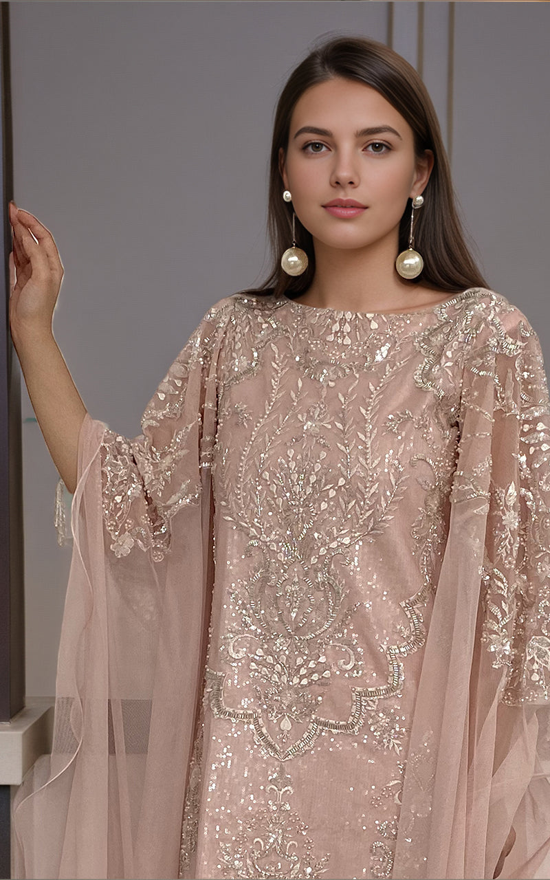Threads and Motifs | Formal Dresses 25 | Net Embroidered Shirt by Threads and Motifs - Designer Dress  - Type : Ladies Clothes - Available at Libayah - 100% Original 