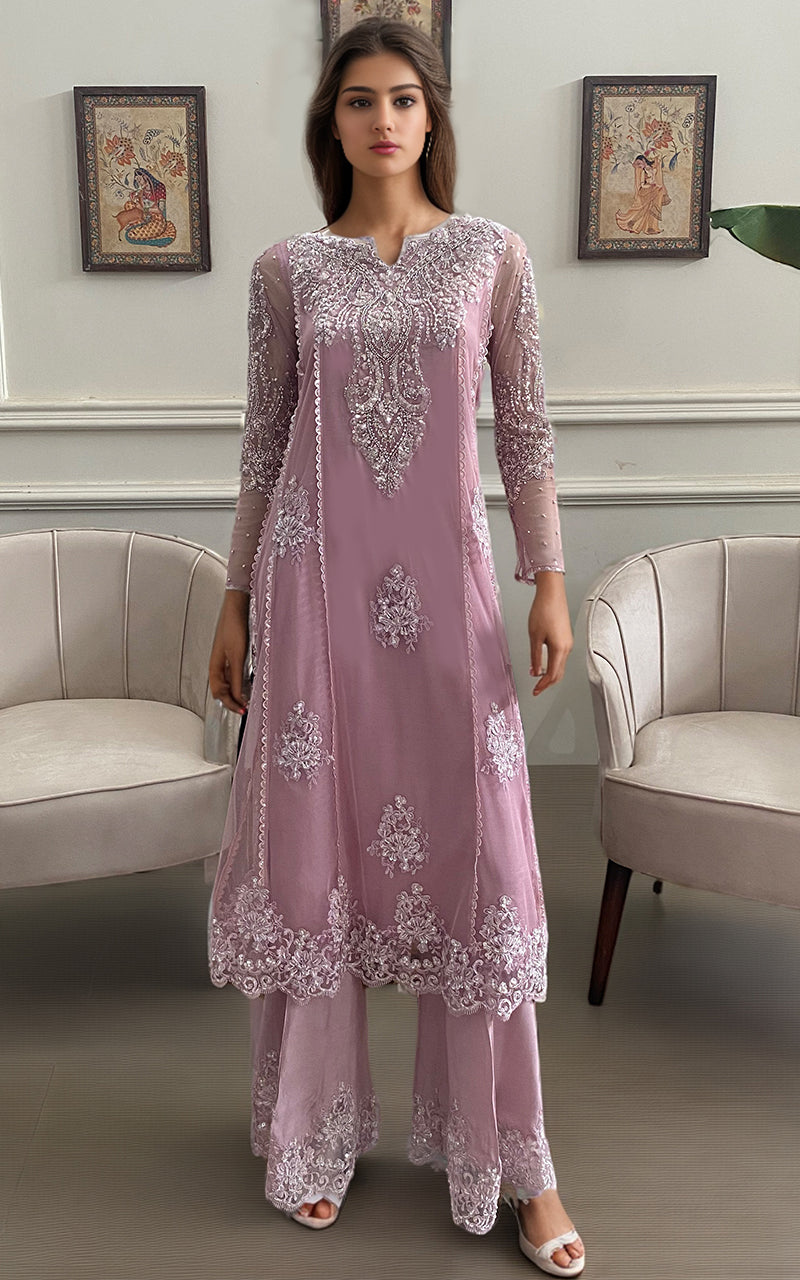 Threads and Motifs | Formal Dresses 25 | NET EMBROIDERD SHIRT WITH TROUSER by Threads and Motifs - Designer Dress  - Type : Ladies Clothes - Available at Libayah - 100% Original 