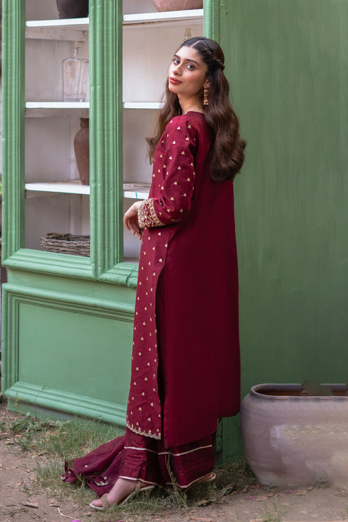 Kross Kulture | Luxury Baharaneh | Baharaneh (Maroon) KLX-00922 by Kross Kulture - Designer Dress - Type: Ladies Clothes - Available at Libayah - 100% Original