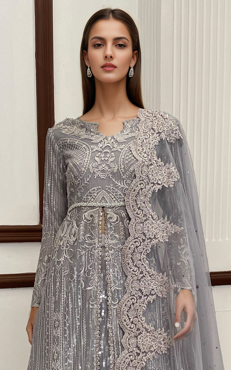 Threads and Motifs | Formal Dresses 25 | Net Embroidered Maxi With Dupatta by Threads and Motifs - Designer Dress  - Type : Ladies Clothes - Available at Libayah - 100% Original 