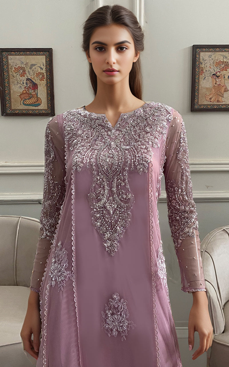 Threads and Motifs | Formal Dresses 25 | NET EMBROIDERD SHIRT WITH TROUSER by Threads and Motifs - Designer Dress  - Type : Ladies Clothes - Available at Libayah - 100% Original 