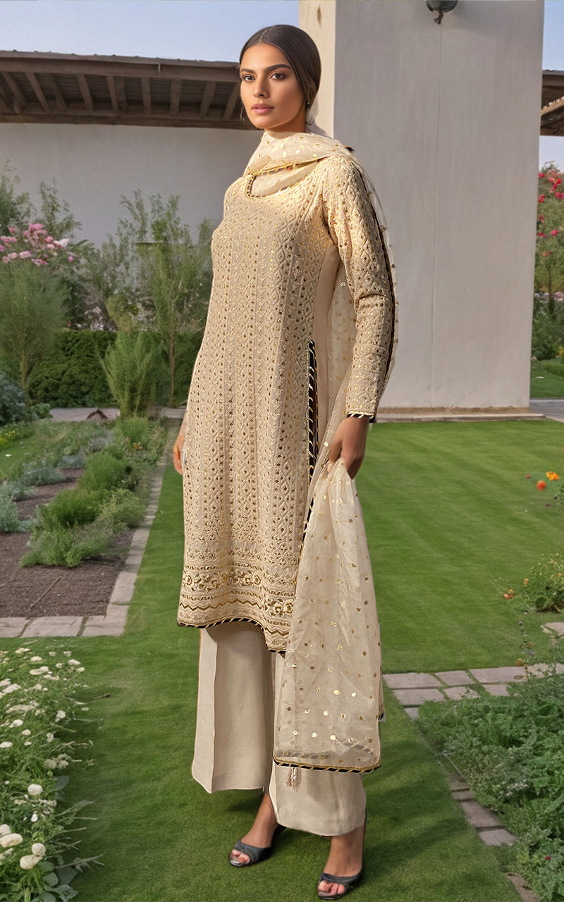 Threads and Motifs | Formal Dresses 25 | Embroidered Shirt With Trouser And Dupatta by Threads and Motifs - Designer Dress  - Type : Ladies Clothes - Available at Libayah - 100% Original 