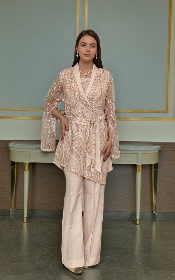 Threads and Motifs | Formal Dresses 25 | Net Embroidered Jacket With Trouser by Threads and Motifs - Designer Dress  - Type : Ladies Clothes - Available at Libayah - 100% Original 
