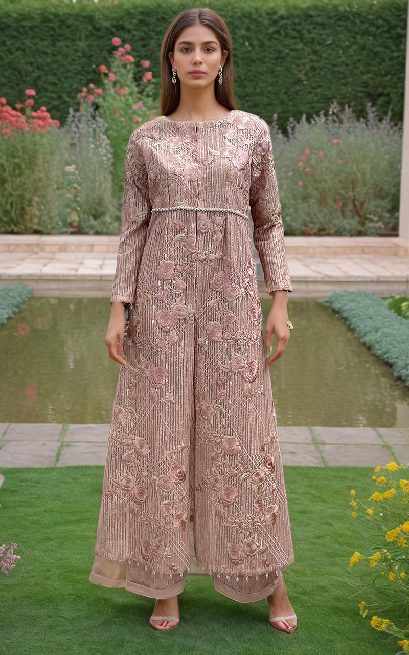 Threads and Motifs | Formal Dresses 25 | Net Embroidered Jacket With Trouser by Threads and Motifs - Designer Dress  - Type : Ladies Clothes - Available at Libayah - 100% Original 