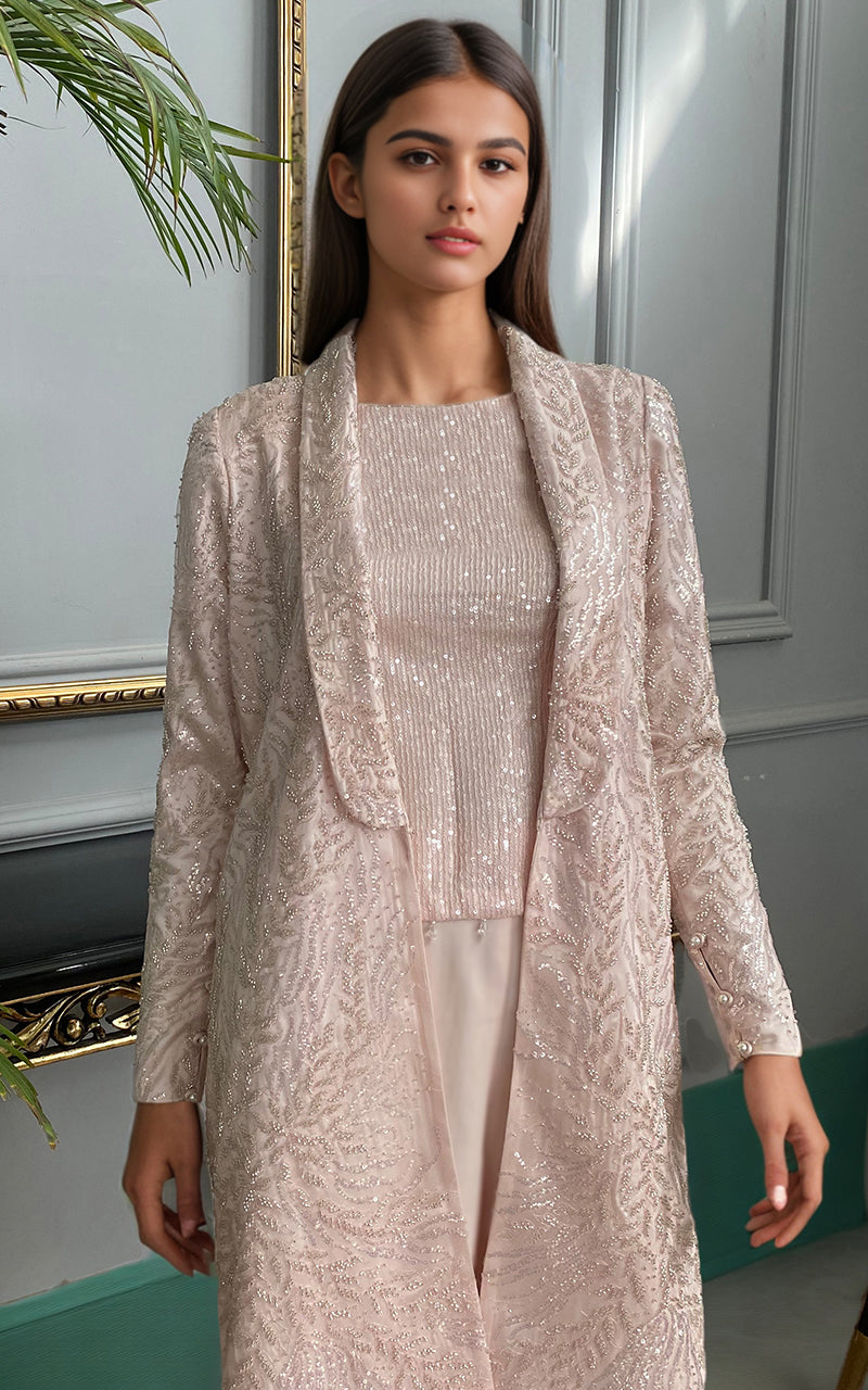 Threads and Motifs | Formal Dresses 25 | Net Embroidered jacket with trouser by Threads and Motifs - Designer Dress  - Type : Ladies Clothes - Available at Libayah - 100% Original 