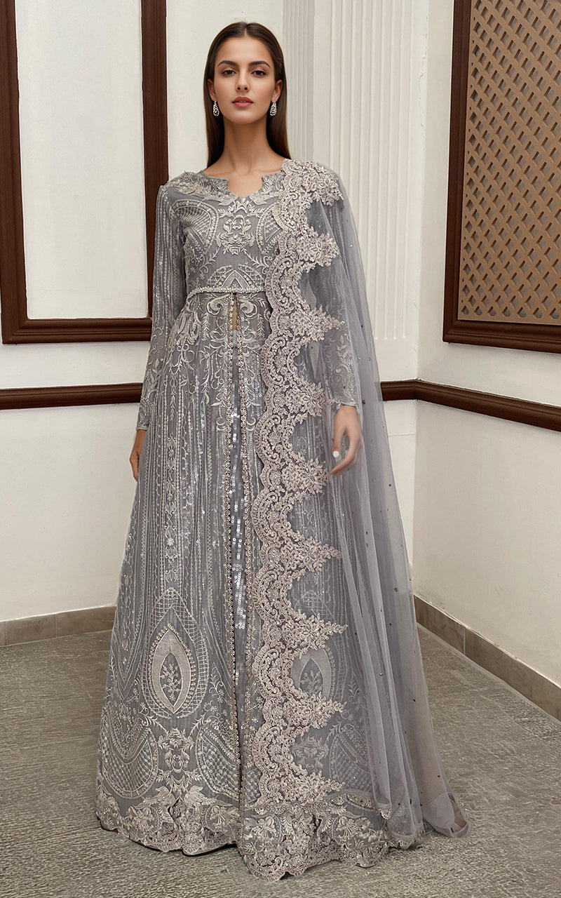 Threads and Motifs | Formal Dresses 25 | Net Embroidered Maxi With Dupatta by Threads and Motifs - Designer Dress  - Type : Ladies Clothes - Available at Libayah - 100% Original 