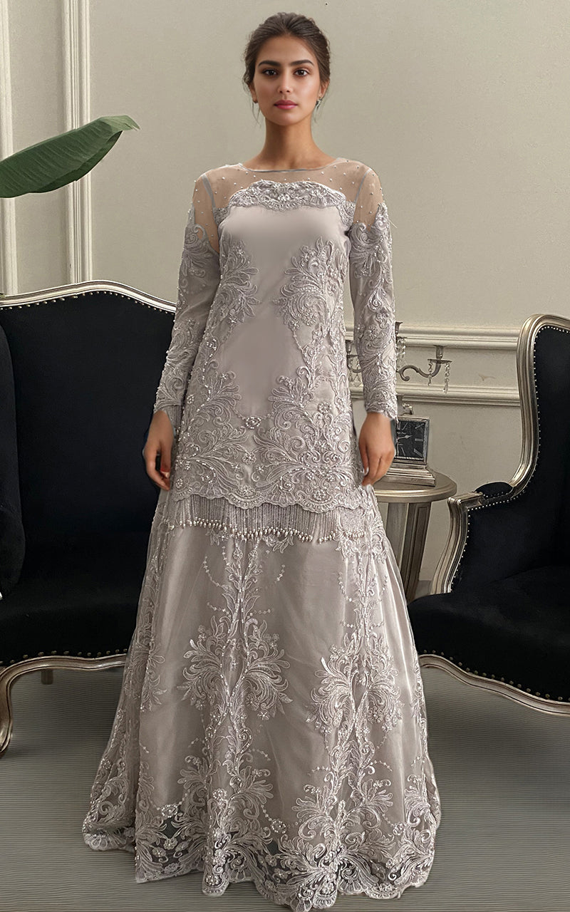 Threads and Motifs | Formal Dresses 25 | Net Embroidered Shirt With Lehenga by Threads and Motifs - Designer Dress  - Type : Ladies Clothes - Available at Libayah - 100% Original 