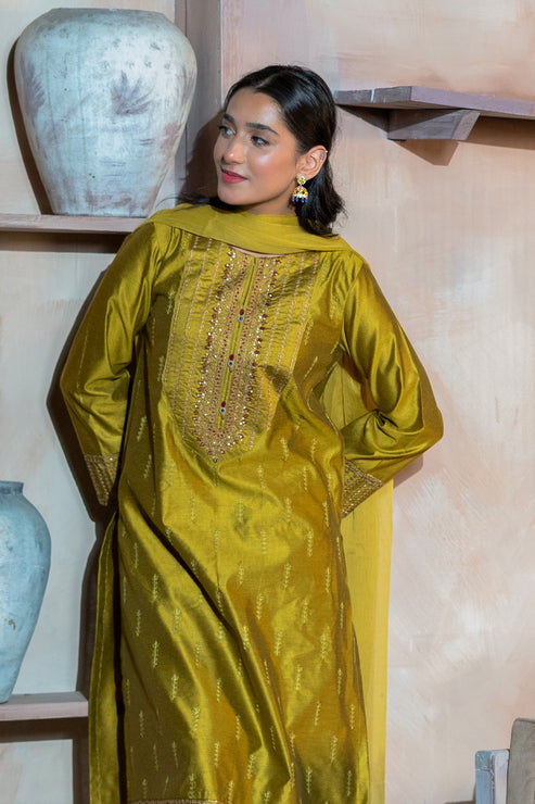Kross Kulture | Luxury Baharaneh | Tazehro (Olive) KLX-00930 by Kross Kulture - Designer Dress - Type: Ladies Clothes - Available at Libayah - 100% Original