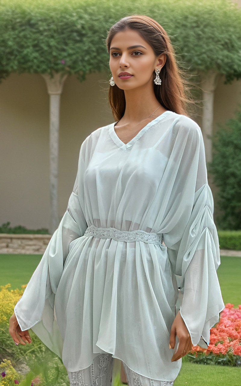 Threads and Motifs | Formal Dresses 25 | Chiffon Top with Organza Embroidered Trouser by Threads and Motifs - Designer Dress  - Type : Ladies Clothes - Available at Libayah - 100% Original 