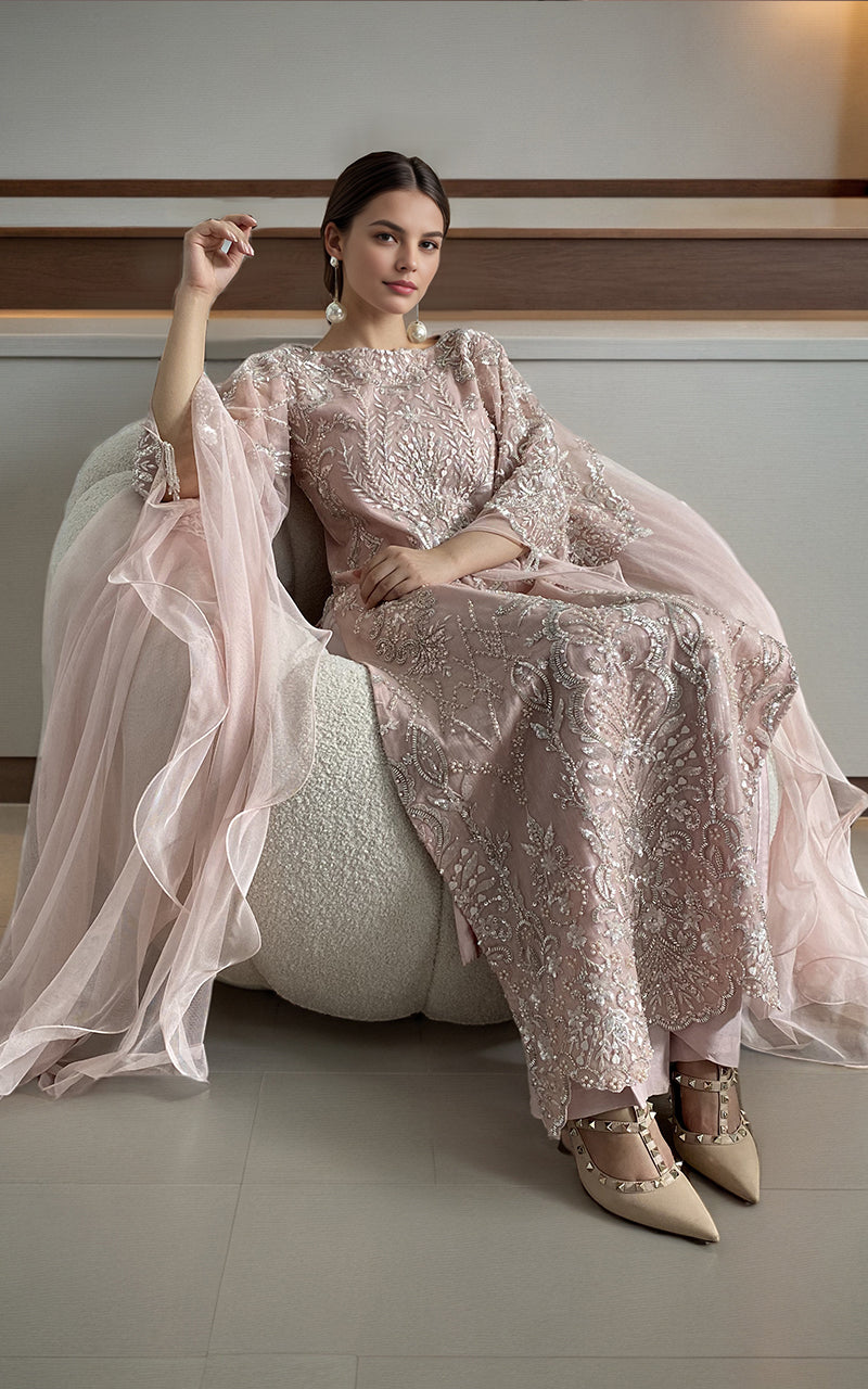 Threads and Motifs | Formal Dresses 25 | Net Embroidered Shirt by Threads and Motifs - Designer Dress  - Type : Ladies Clothes - Available at Libayah - 100% Original 