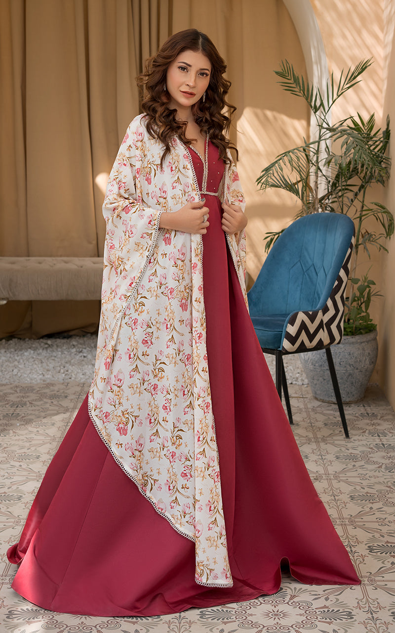 Threads and Motifs | Formal Dresses 25 | Printed Cape With Maxi by Threads and Motifs - Designer Dress  - Type : Ladies Clothes - Available at Libayah - 100% Original 