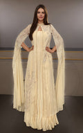 Threads and Motifs | Formal Dresses 25 | Chiffon Embroidered Cape With Crushed Maxi by Threads and Motifs - Designer Dress  - Type : Ladies Clothes - Available at Libayah - 100% Original 