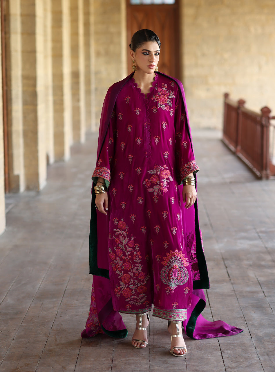 Zainab Chottani | Velura Velvet Edit 25 | Mulberry Long Shirt by Zainab Chottani - Designer Dress - Type : Ladies Clothes - Available at Libayah - 100% Original 