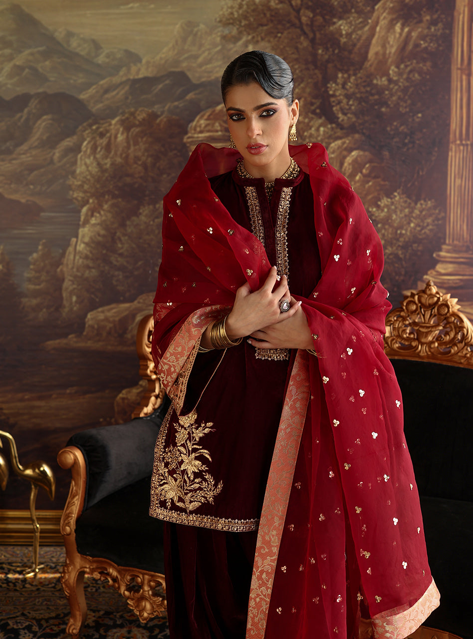 Zainab Chottani | Velura Velvet Edit 25 | Cleo Farshi by Zainab Chottani - Designer Dress - Type : Ladies Clothes - Available at Libayah - 100% Original 