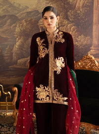 Zainab Chottani | Velura Velvet Edit 25 | Claret Farshi by Zainab Chottani - Designer Dress - Type : Ladies Clothes - Available at Libayah - 100% Original 