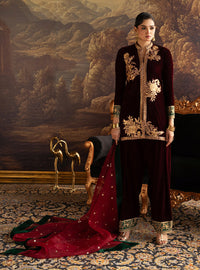 Zainab Chottani | Velura Velvet Edit 25 | Claret Farshi by Zainab Chottani - Designer Dress - Type : Ladies Clothes - Available at Libayah - 100% Original 