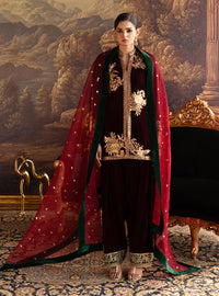 Zainab Chottani | Velura Velvet Edit 25 | Claret Farshi by Zainab Chottani - Designer Dress - Type : Ladies Clothes - Available at Libayah - 100% Original 