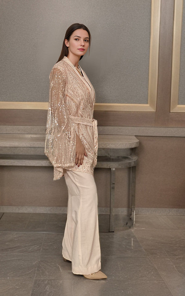 Threads and Motifs | Formal Dresses 25 | Net Embroidered Jacket With Trouser by Threads and Motifs - Designer Dress  - Type : Ladies Clothes - Available at Libayah - 100% Original 