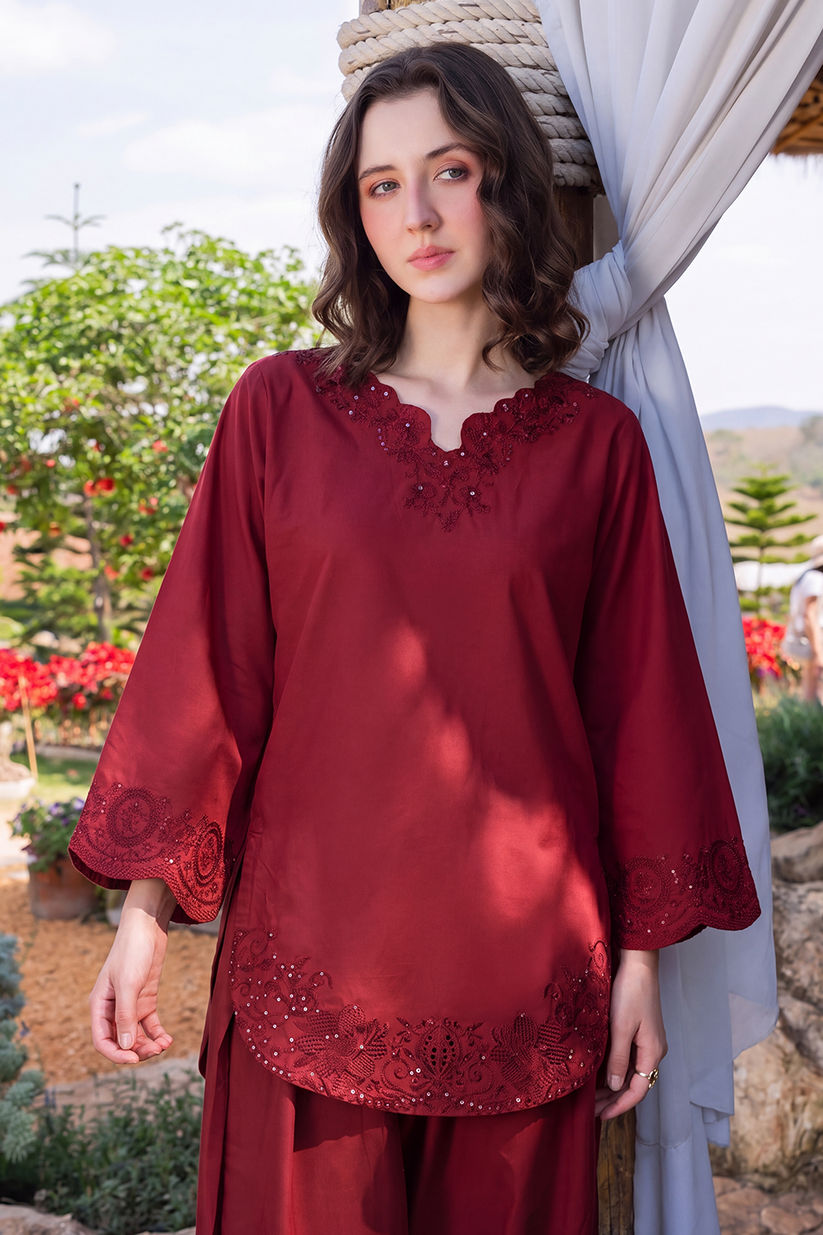 Saad Shaikh | Ease Fall Edit 26 | Merlot by Saad Shaikh - Designer Dress  - Type : Ladies Clothes - Available at Libayah - 100% Original 