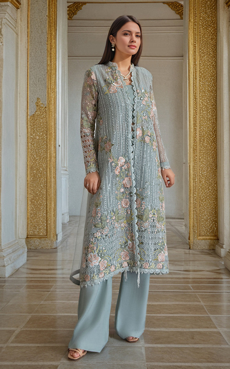 Threads and Motifs | Formal Dresses 25 | Organza Embroidered Front Open Jacket by Threads and Motifs - Designer Dress  - Type : Ladies Clothes - Available at Libayah - 100% Original 