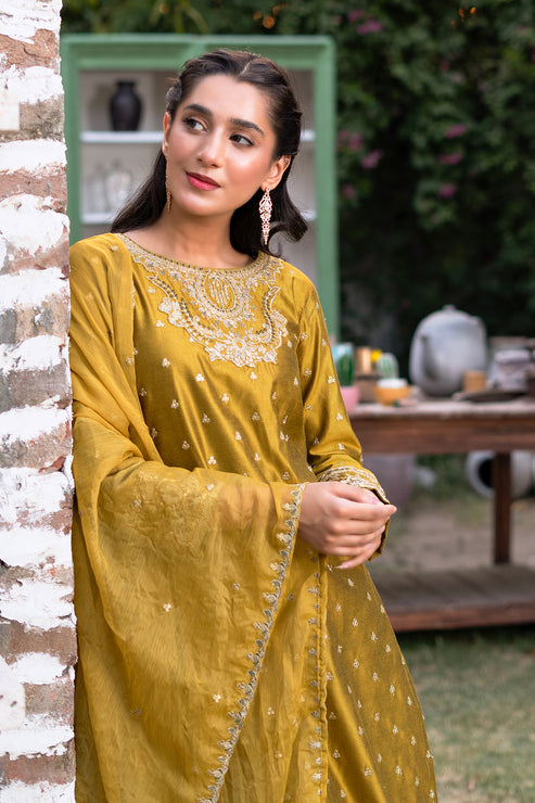 Kross Kulture | Luxury Baharaneh | Baharaneh (Olive) KLX-00928 by Kross Kulture - Designer Dress - Type: Ladies Clothes - Available at Libayah - 100% Original