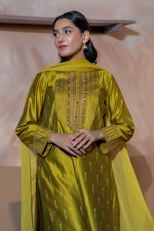 Kross Kulture | Luxury Baharaneh | Tazehro (Olive) KLX-00930 by Kross Kulture - Designer Dress - Type: Ladies Clothes - Available at Libayah - 100% Original