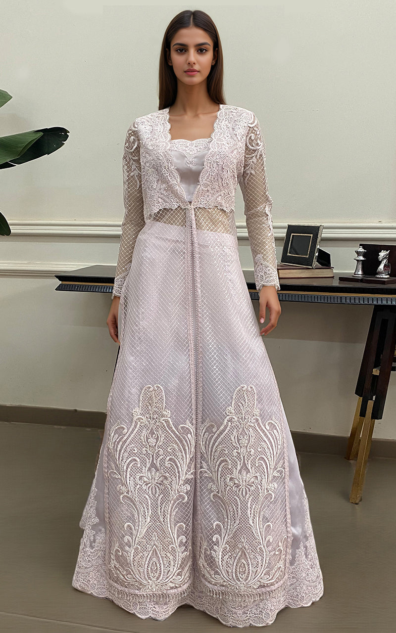 Threads and Motifs | Formal Dresses 25 | Net Embroidered Jacket with Embroidered Blouse and Skirt by Threads and Motifs - Designer Dress  - Type : Ladies Clothes - Available at Libayah - 100% Original 