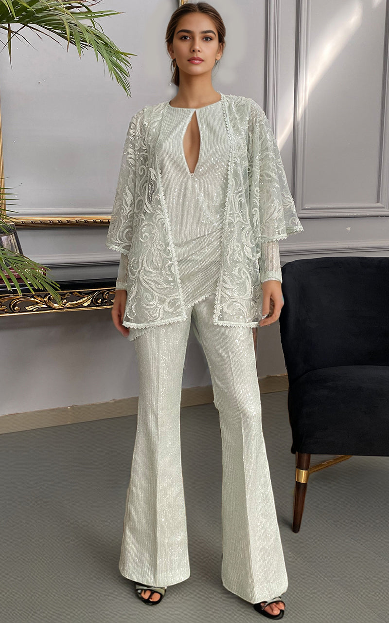 Threads and Motifs | Formal Dresses 25 | Net Embroidered Cap With Sequins Inner And Sequins Trouser by Threads and Motifs - Designer Dress  - Type : Ladies Clothes - Available at Libayah - 100% Original 