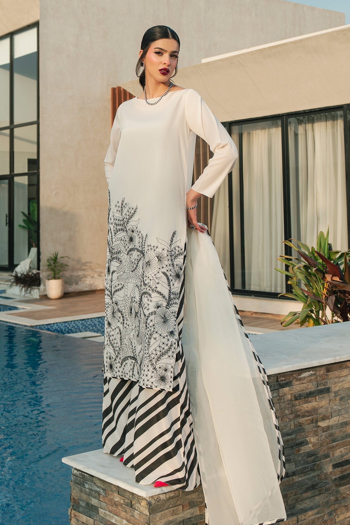 Fahad Hussayn | Lawn Banger | Monochrome Babe by Erum Khan - Designer Dress - Type: Ladies Clothes - Available at Libayah - 100% Original