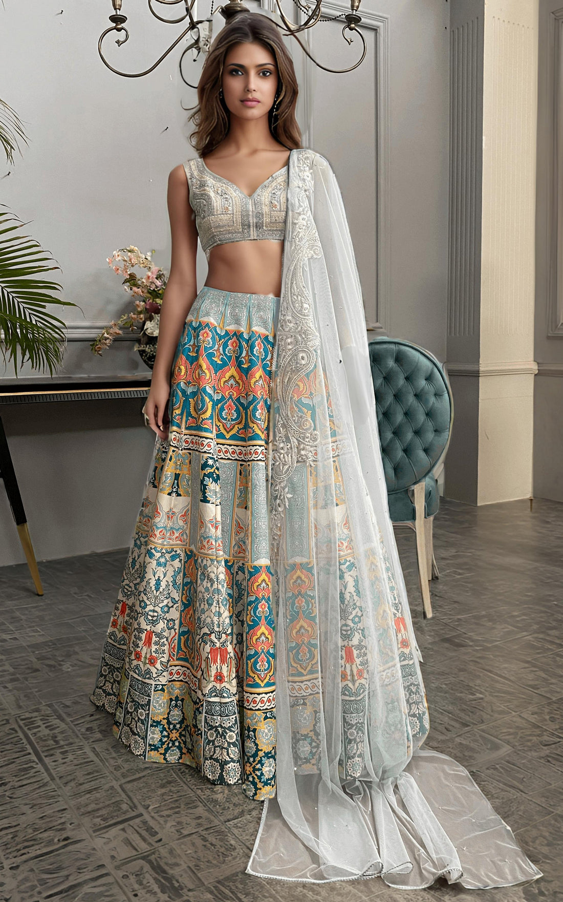 Threads and Motifs | Formal Dresses 25 | Embroidered Blouse With Printed Lehenga And Dupatta by Threads and Motifs - Designer Dress  - Type : Ladies Clothes - Available at Libayah - 100% Original 