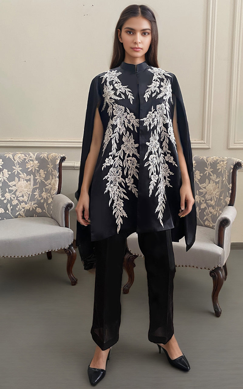 Threads and Motifs | Formal Dresses 25 | Embroidered Cape With Trouser by Threads and Motifs - Designer Dress  - Type : Ladies Clothes - Available at Libayah - 100% Original 