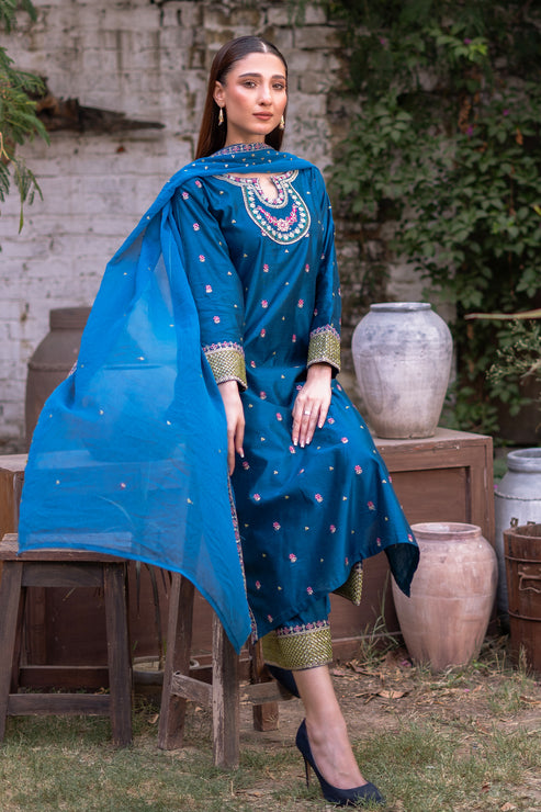 Kross Kulture | Luxury Baharaneh | Sumara (Teal) KLX-00921 by Kross Kulture - Designer Dress - Type: Ladies Clothes - Available at Libayah - 100% Original