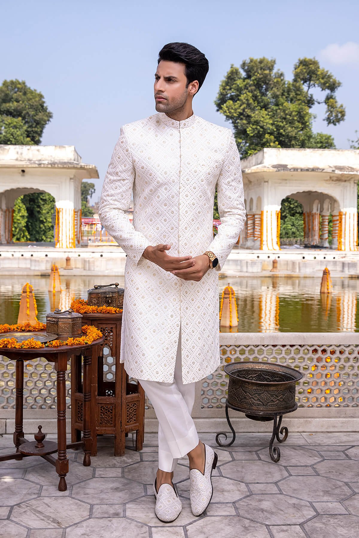 Pakistani Menswear | Mina Kashif | Sherwani D-07 by Libayah - Designer Dress - Type: Menswear - Available at Libayah - 100% Original