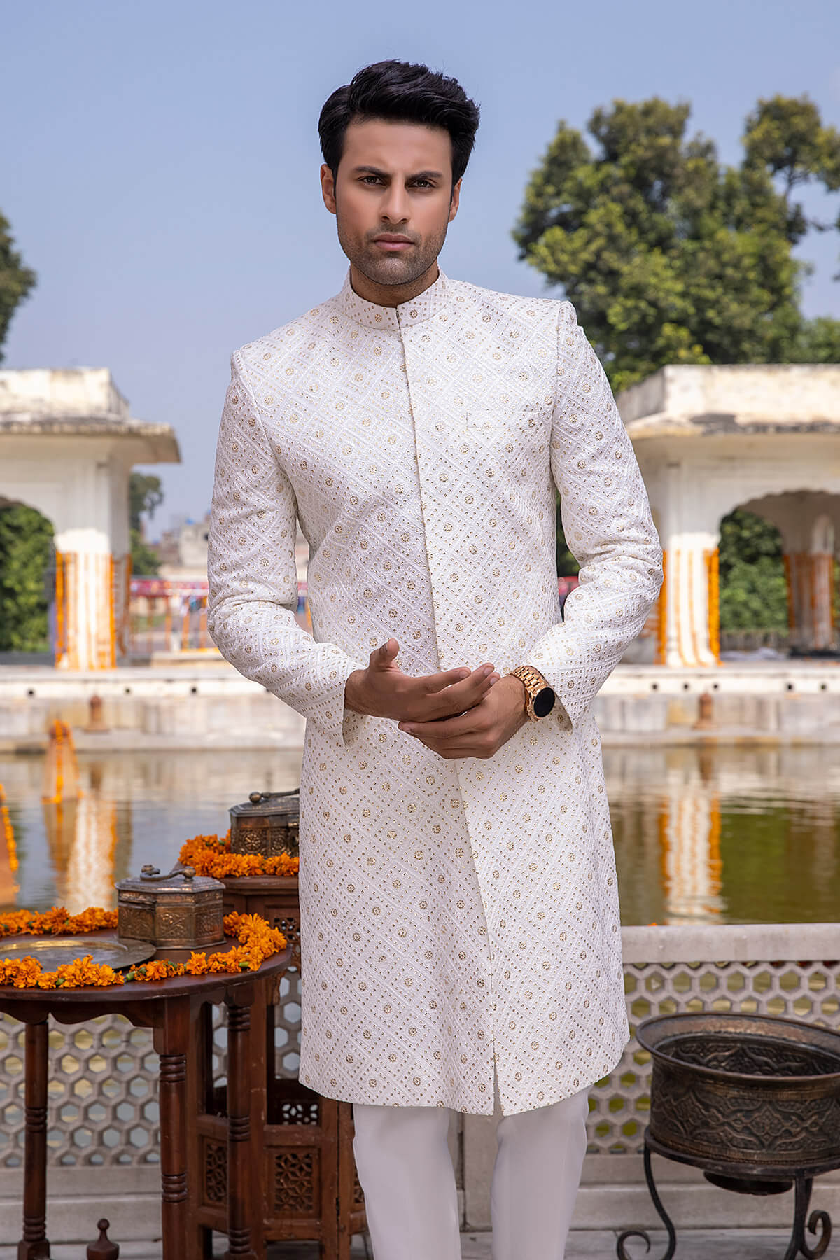 Pakistani Menswear | Mina Kashif | Sherwani D-07 by Libayah - Designer Dress - Type: Menswear - Available at Libayah - 100% Original