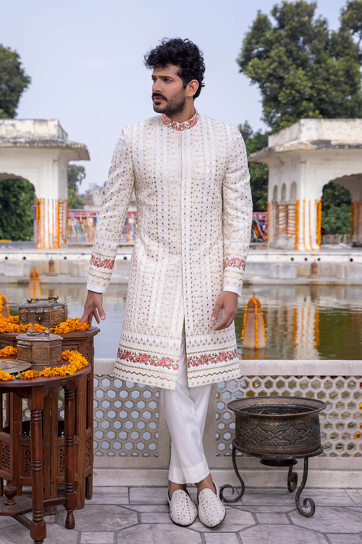 Pakistani Menswear | Mina Kashif | Sherwani D-16-B by Libayah - Designer Dress - Type: Menswear - Available at Libayah - 100% Original