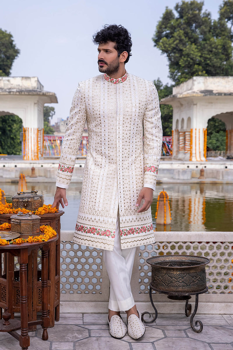 Pakistani Menswear | Mina Kashif | Sherwani D-16-B by Libayah - Designer Dress - Type: Menswear - Available at Libayah - 100% Original
