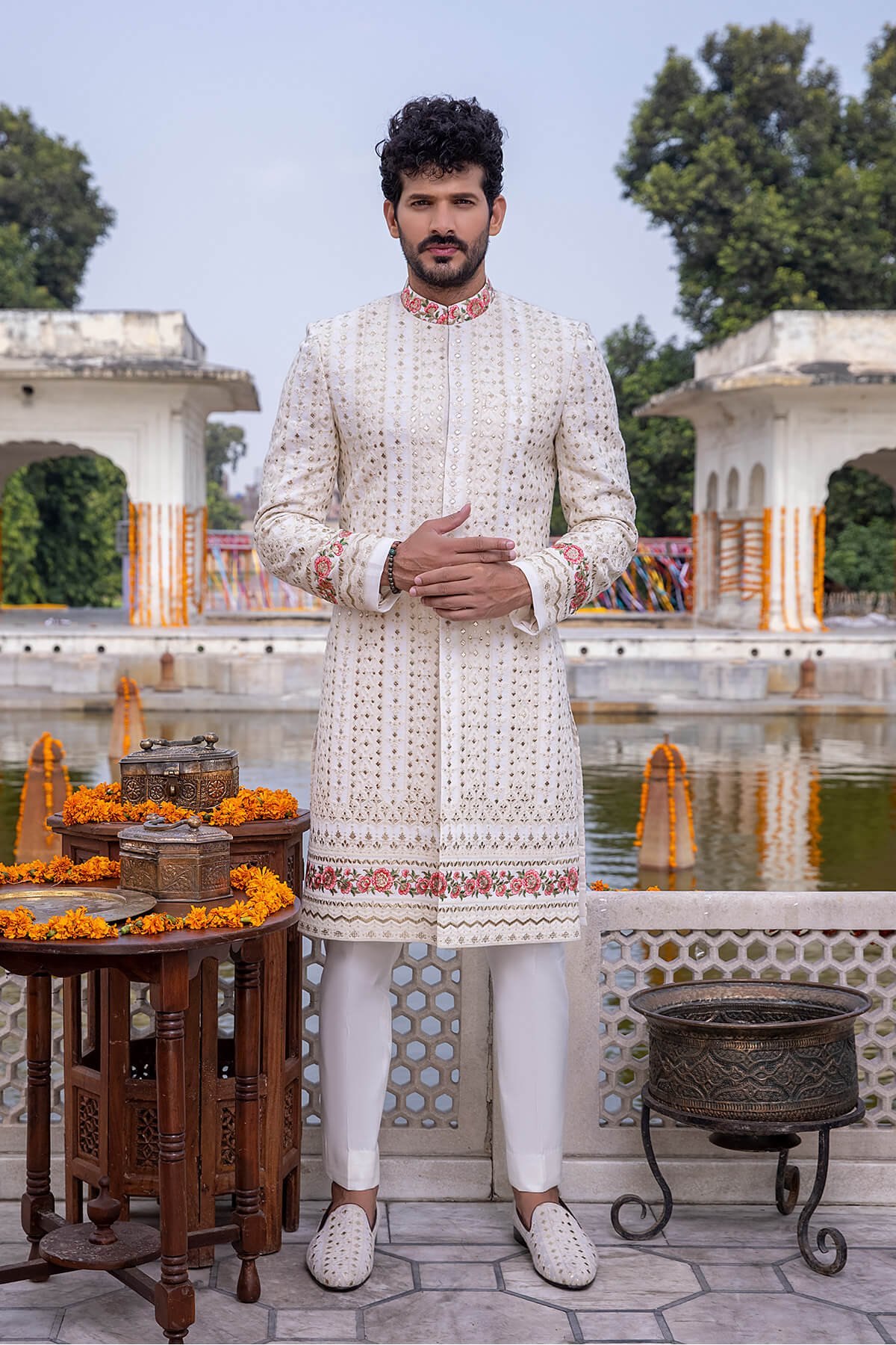 Pakistani Menswear | Mina Kashif | Sherwani D-16-B by Libayah - Designer Dress - Type: Menswear - Available at Libayah - 100% Original