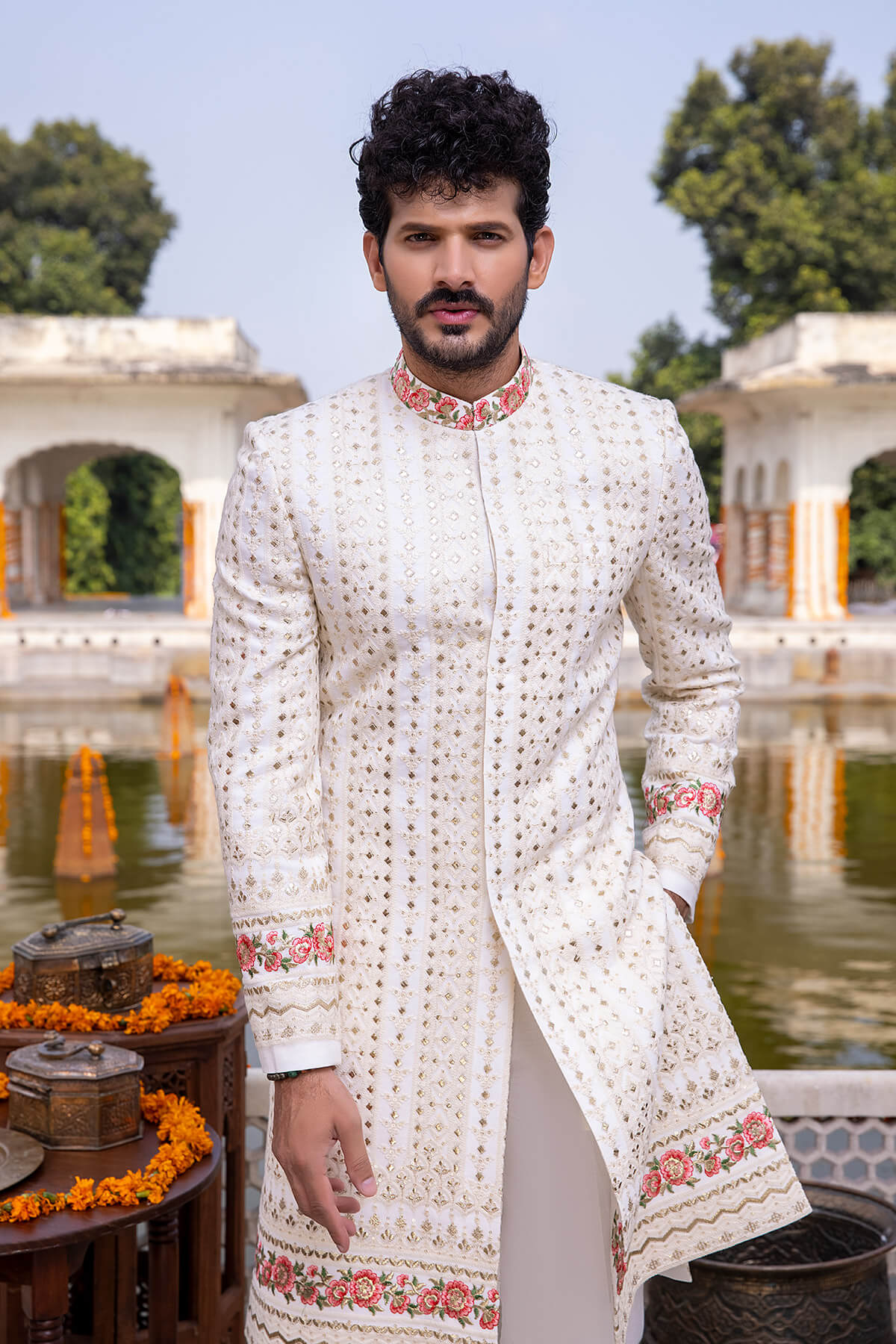 Pakistani Menswear | Mina Kashif | Sherwani D-16-B by Libayah - Designer Dress - Type: Menswear - Available at Libayah - 100% Original