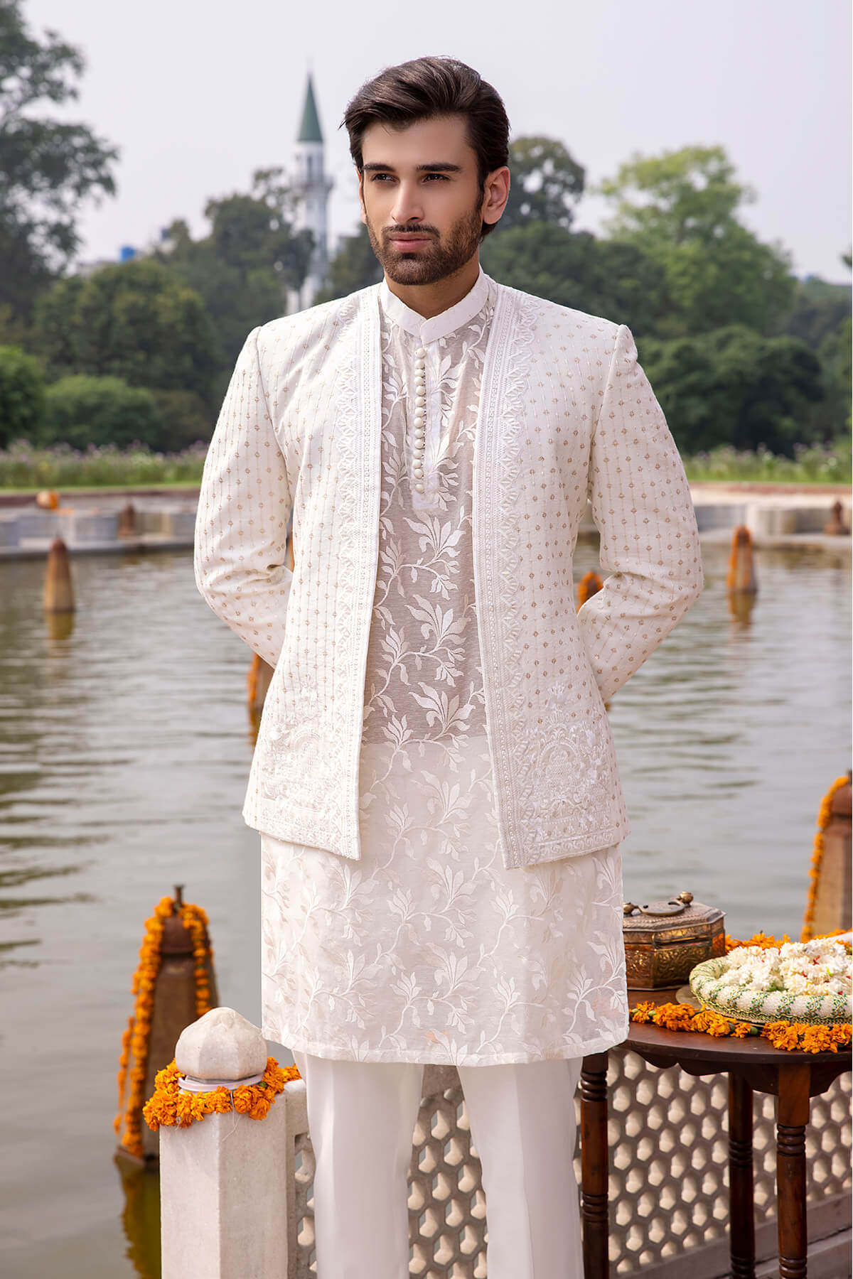Pakistani Menswear | Mina Kashif | Sherwani D-17 by Libayah - Designer Dress - Type: Menswear - Available at Libayah - 100% Original