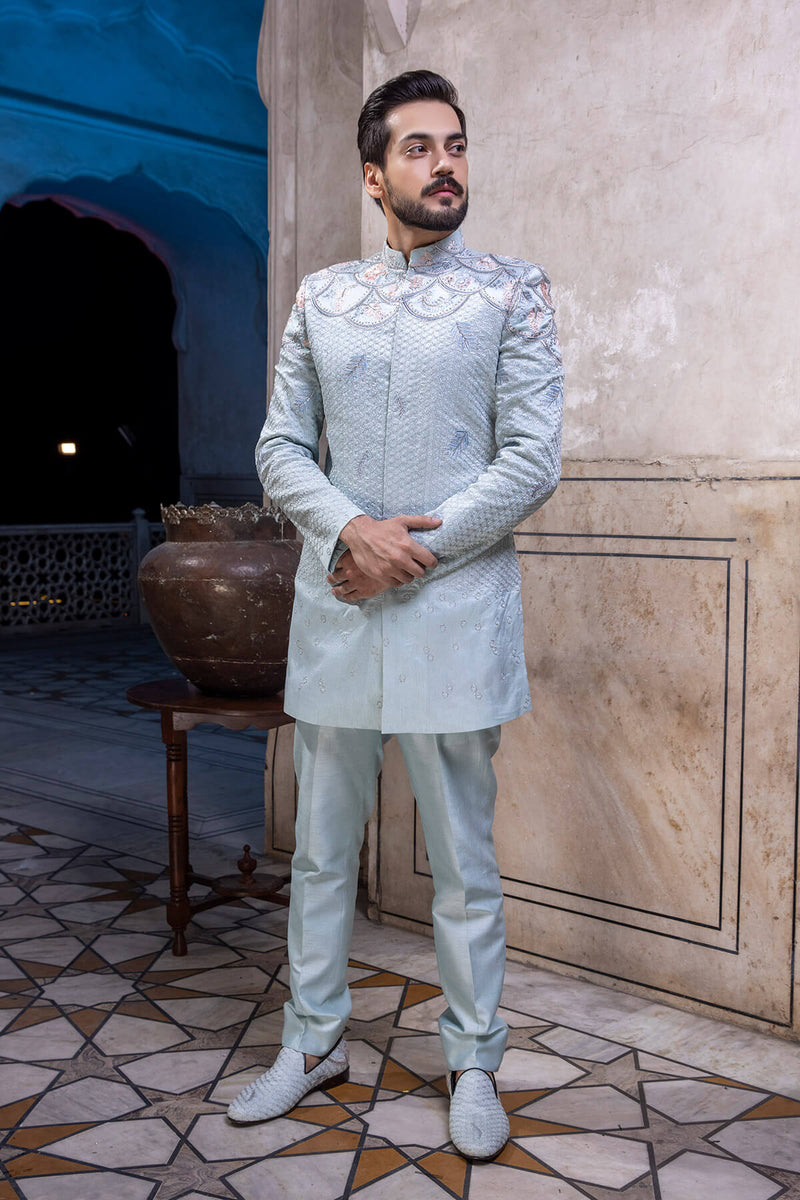 Pakistani Menswear | Mina Kashif | Sherwani D-09 by Libayah - Designer Dress - Type: Menswear - Available at Libayah - 100% Original