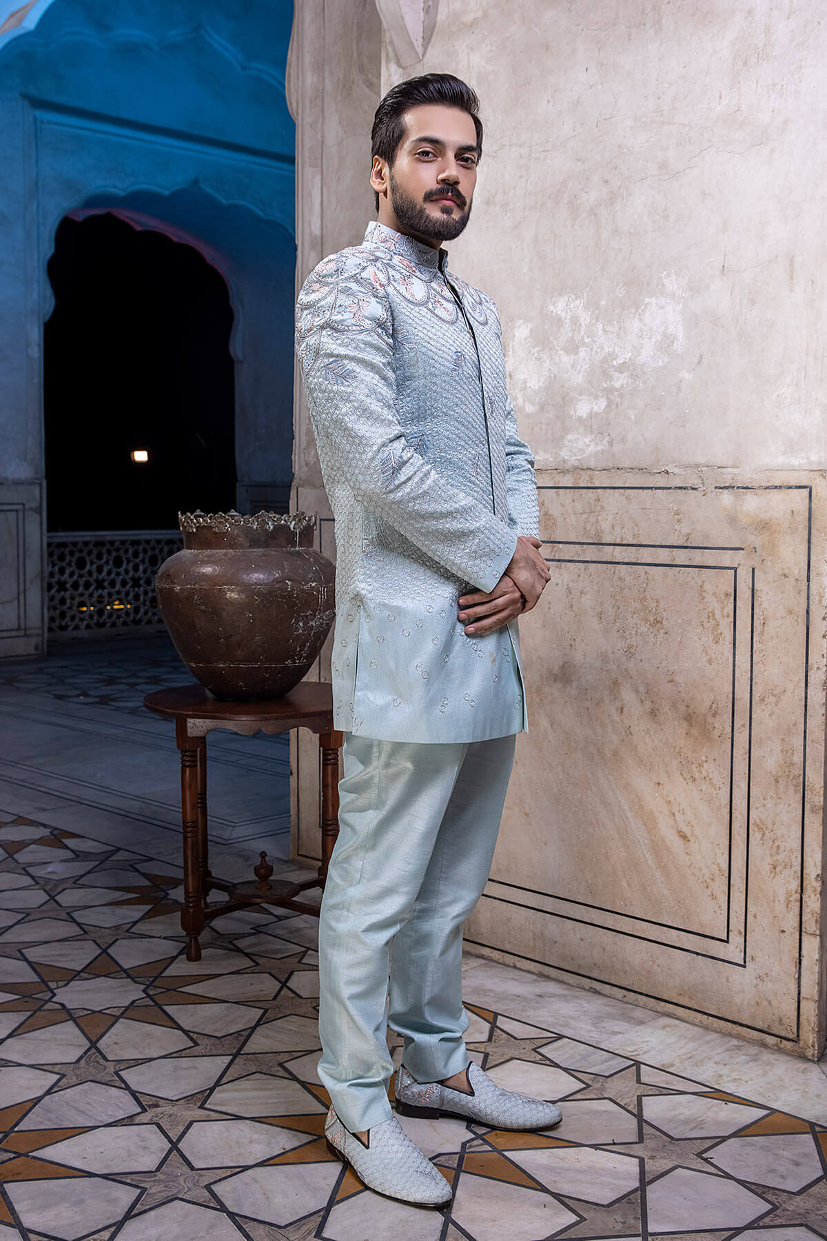 Pakistani Menswear | Mina Kashif | Sherwani D-09 by Libayah - Designer Dress - Type: Menswear - Available at Libayah - 100% Original