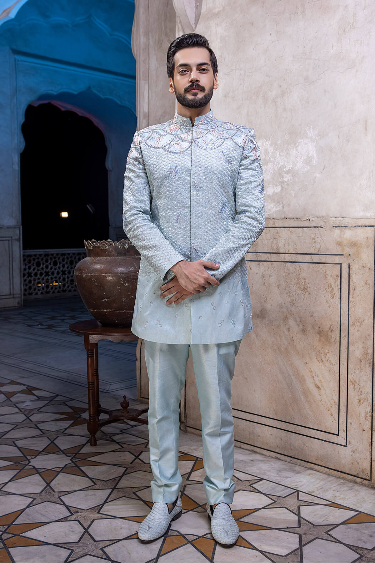 Pakistani Menswear | Mina Kashif | Sherwani D-09 by Libayah - Designer Dress - Type: Menswear - Available at Libayah - 100% Original