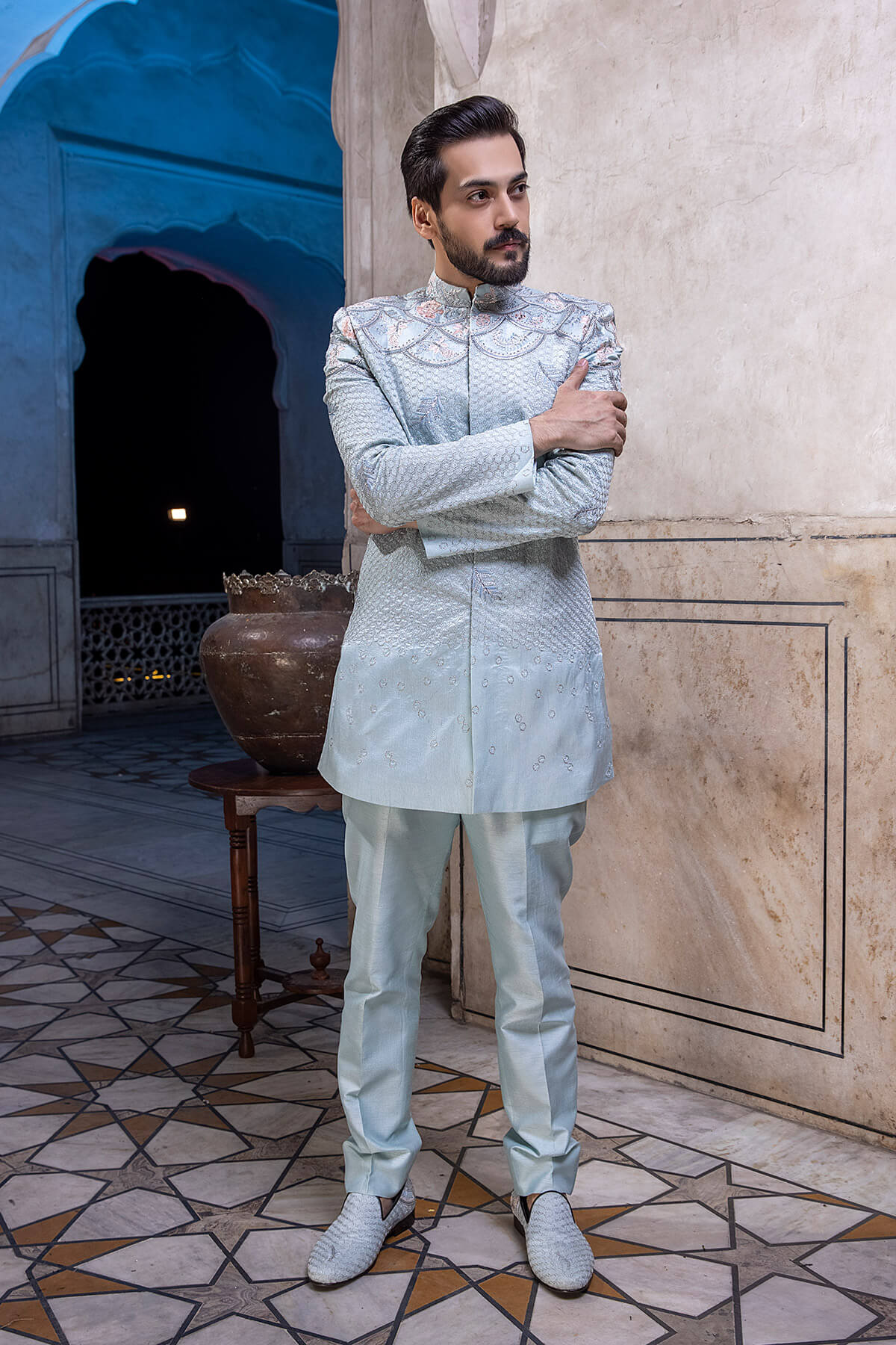 Pakistani Menswear | Mina Kashif | Sherwani D-09 by Libayah - Designer Dress - Type: Menswear - Available at Libayah - 100% Original