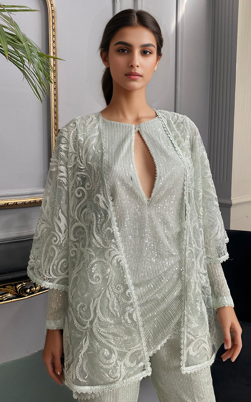 Threads and Motifs | Formal Dresses 25 | Net Embroidered Cap With Sequins Inner And Sequins Trouser by Threads and Motifs - Designer Dress  - Type : Ladies Clothes - Available at Libayah - 100% Original 