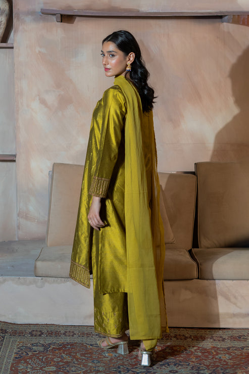 Kross Kulture | Luxury Baharaneh | Tazehro (Olive) KLX-00930 by Kross Kulture - Designer Dress - Type: Ladies Clothes - Available at Libayah - 100% Original