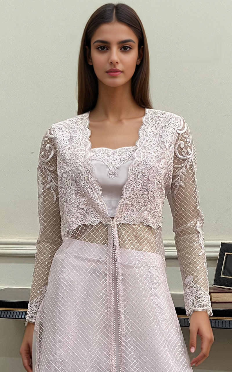 Threads and Motifs | Formal Dresses 25 | Net Embroidered Jacket with Embroidered Blouse and Skirt by Threads and Motifs - Designer Dress  - Type : Ladies Clothes - Available at Libayah - 100% Original 