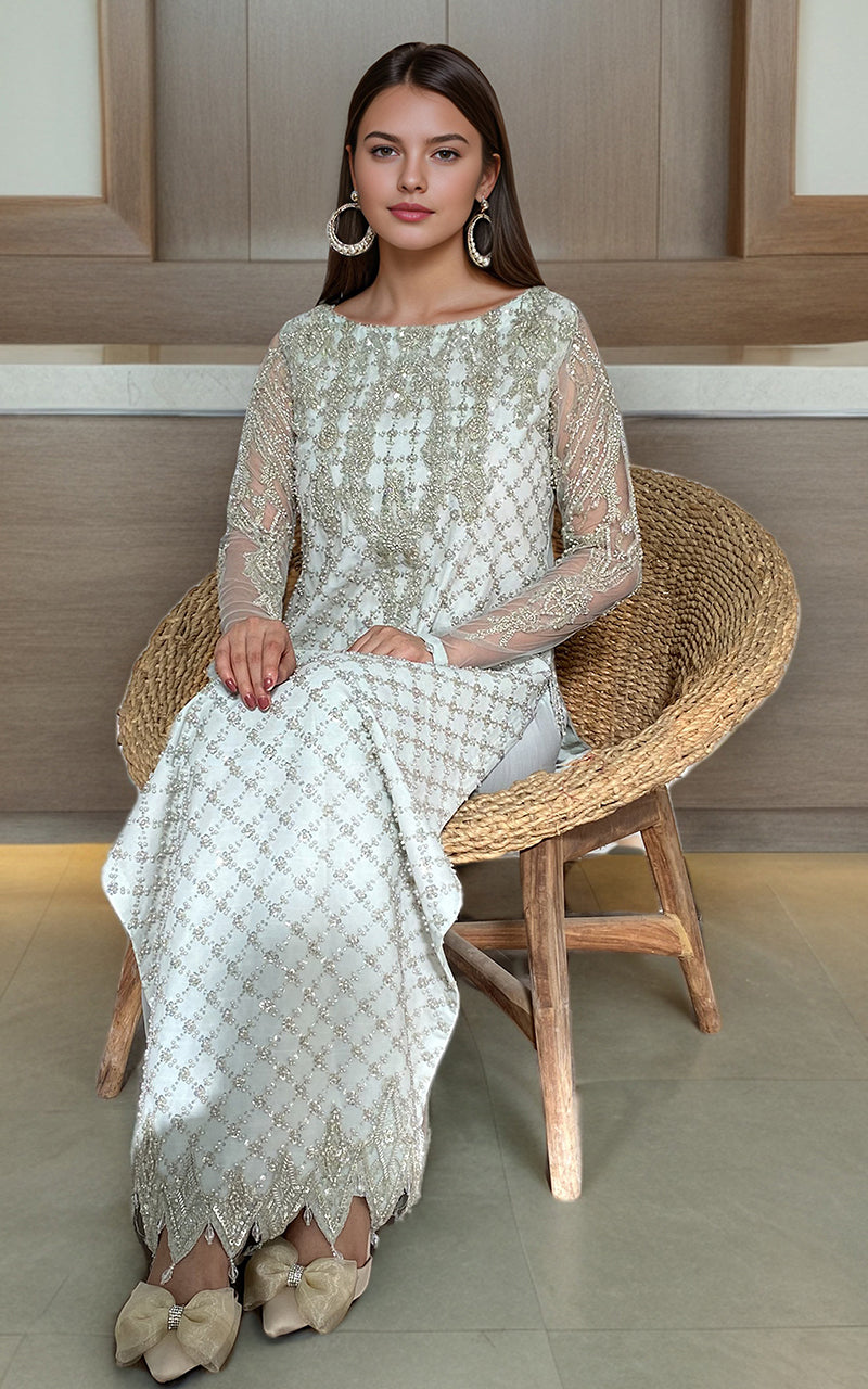 Threads and Motifs | Formal Dresses 25 | Net Embroidered Shirt With Trouser by Threads and Motifs - Designer Dress  - Type : Ladies Clothes - Available at Libayah - 100% Original 