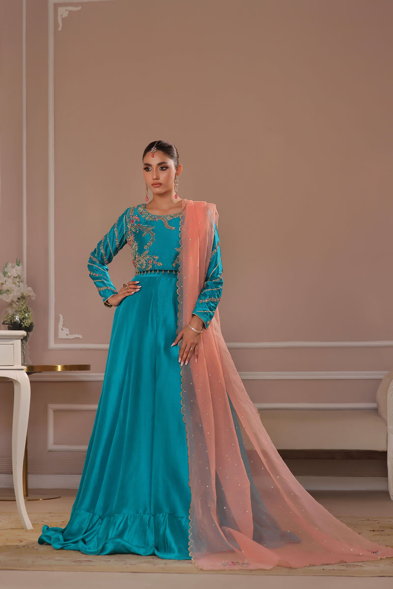 Wahaj M Khan | Banno Formals | TURQOIUSE BANO2 LC by Wahaj M Khan - Designer Dress - Type: Ladies Clothes - Available at Libayah - 100% Original