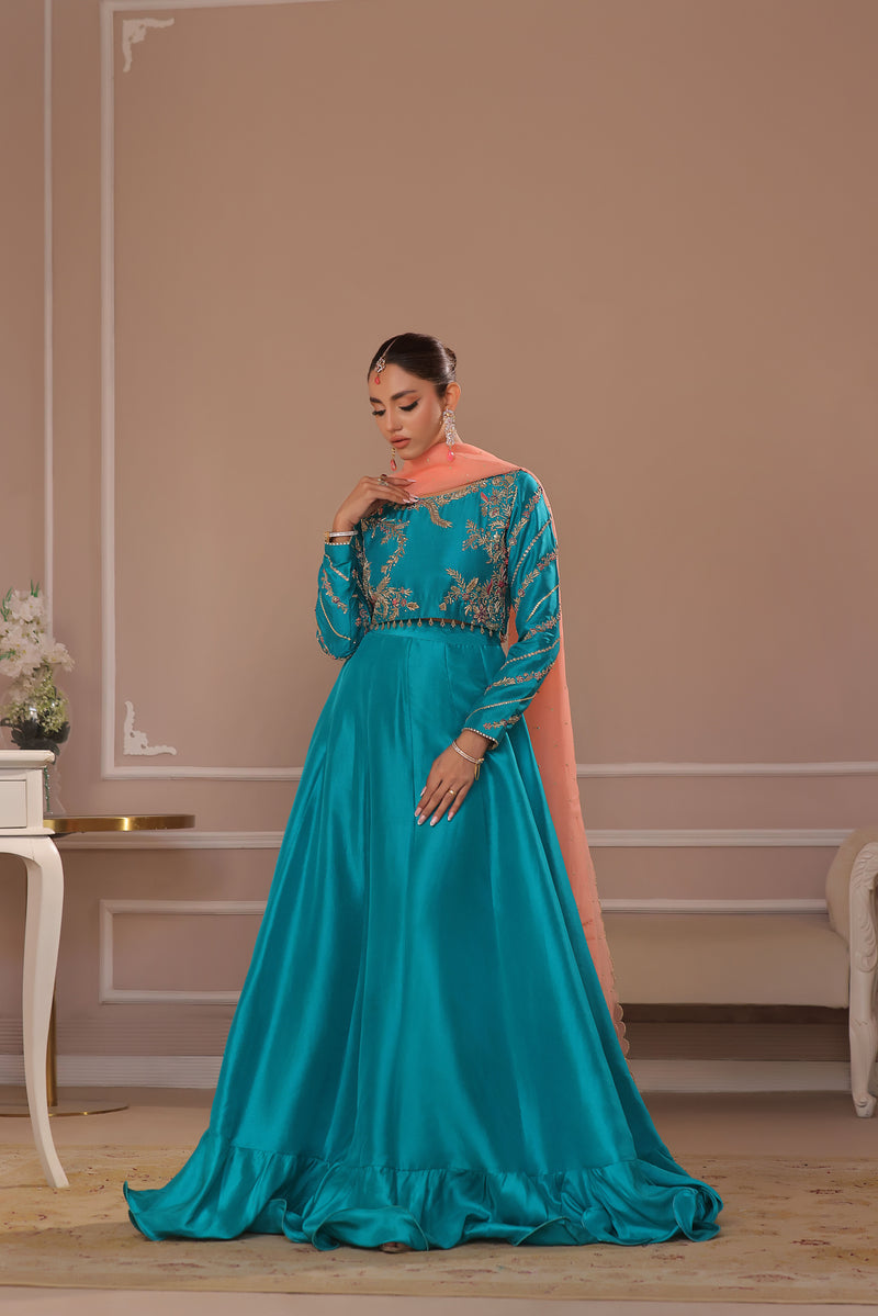 Wahaj M Khan | Banno Formals | TURQOIUSE BANO2 LC by Wahaj M Khan - Designer Dress - Type: Ladies Clothes - Available at Libayah - 100% Original