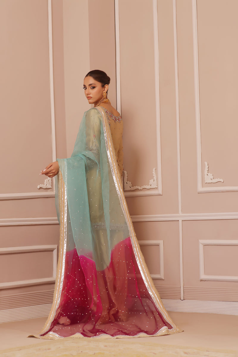 Wahaj M Khan | Banno Formals | GOLD SHEESHA BANO2 PLAZZO SET by Wahaj M Khan - Designer Dress - Type: Ladies Clothes - Available at Libayah - 100% Original